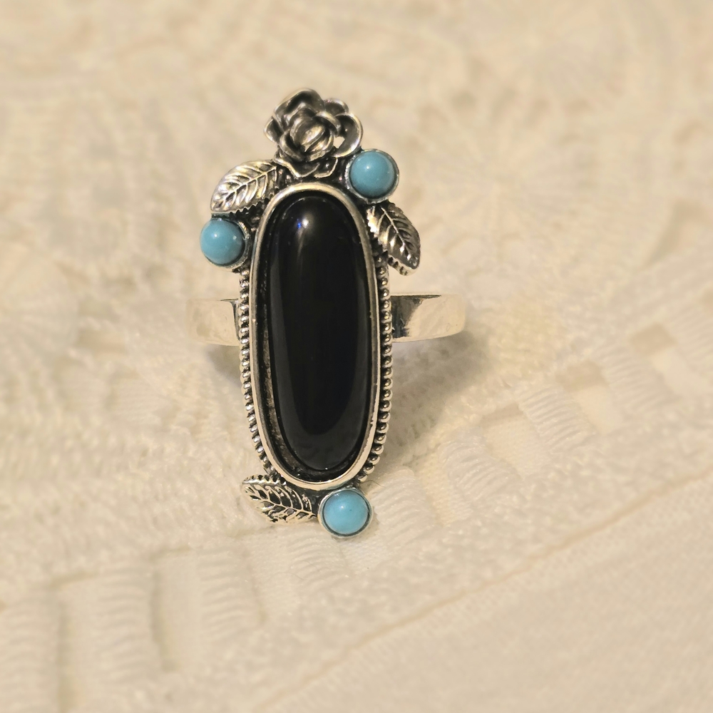 Boho Vintage Style Fashion Silver Tone Oval Ring Unisex Size 9